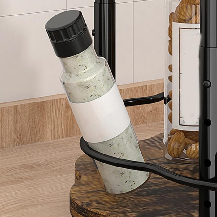 Portable Rotating Spice Holder With Sturdy Wood Construction And Adjustable Shelf Levels