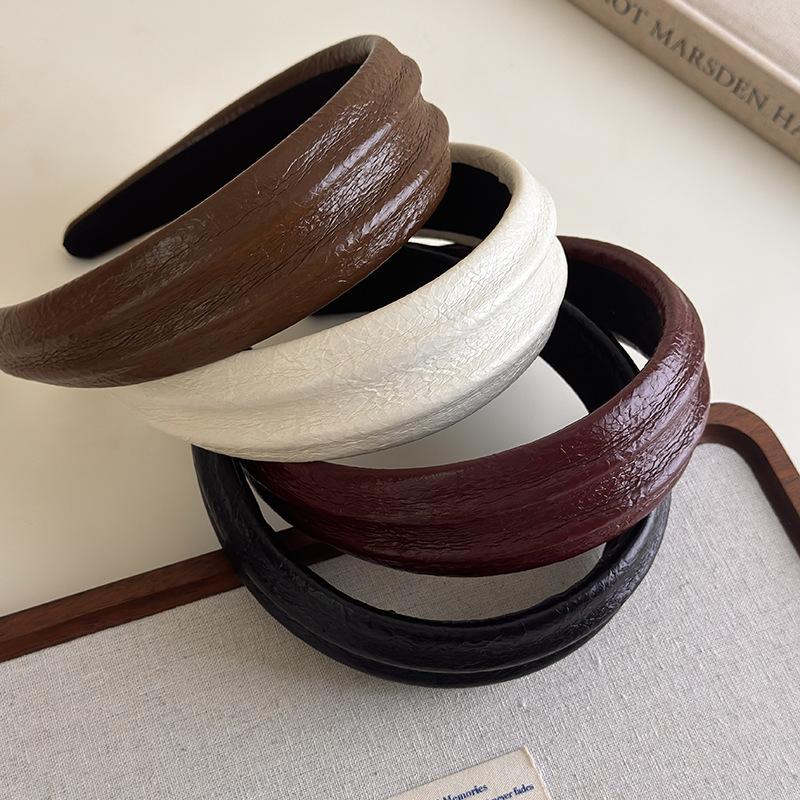 Franse Stijl Haar Hoepel Haarbanden Retro Leer Brede Hoofdbanden Vrouwen Haarband Vrouwelijk Gezicht Wassen Make-up Hoofddeksel Haar Accessoires