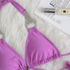 Maillot de bain bikini sexy à bretelles de couleur unie pour la plage, maillot de bain en strass