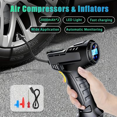 1 Pieza Inflador de Neumáticos Portátil Compresor de Aire Bomba de Aire para Coche, Kit de Adaptadores de Boquilla con Pantalla Digital, Luz LED, Coche, Motocicleta, Bicicleta, Pelota