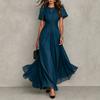 Vestuário feminino europeu e americano, vestido longo de manga morcego com cintura marcada, elegante vestido de banquete de chiffon com balanço de temperamento