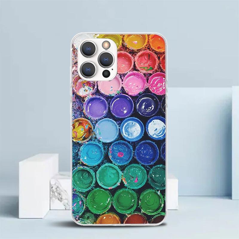 Aquarellfarben Set Farbpalette Malbox Weiche Hülle für iPhone 16 17 Air 15 14 Pro Max 16E Handyhülle 13 Mini 12 11 7 SE 8 Pri