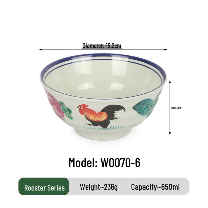 Durable Melamine Rooster Noodle Bowl