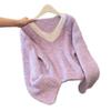 Color Block V-Neck Long Sleeve Knit Sweater - Women's Autumn/Winter Loose Fit Two-Piece Style Cardigan