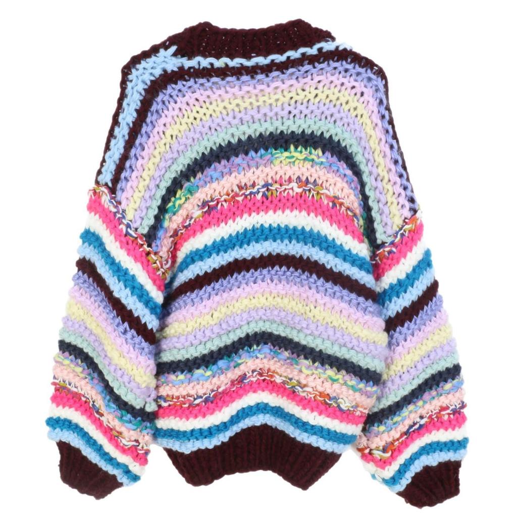 Women's Rainbow Color Block V-neck Cardigan - Loose, Single-Breasted, Long-Sleeve for Autumn/Winter