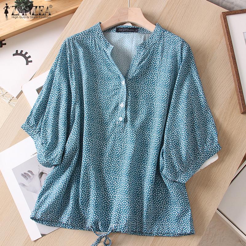 

ZANZEA Женская повседневная летняя блузка с коротким рукавом и v-образным вырезом с принтом