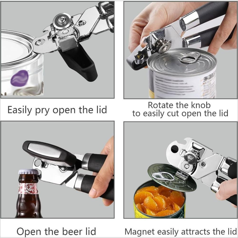 Manual Can Opener Stainless Steel Smooth Edge Hand Held Can Opener Heavy Duty Multifunctional Bottle Opener Easy Turn Knob