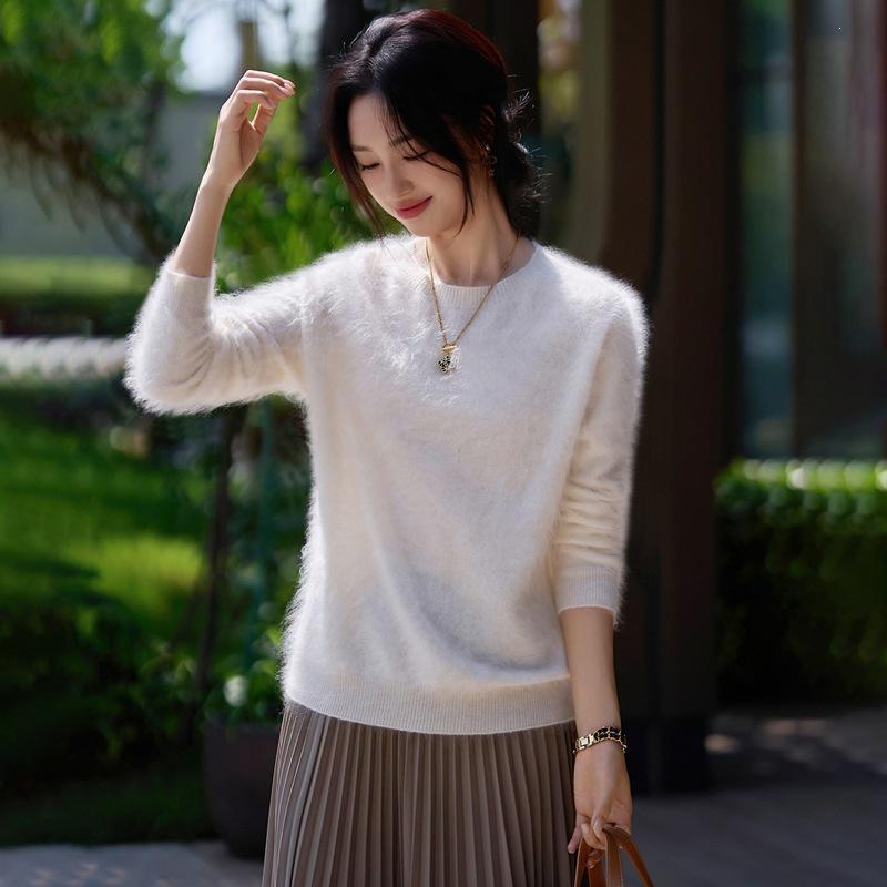 Women's Seamless Brushed Wool Cashmere Sweater - Ready-to-Wear Knitwear Base Layer