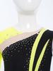 Girls Dance Leotard Round Neck Shiny Rhinestones Color Block Asymmetrical Gymnastics Wear