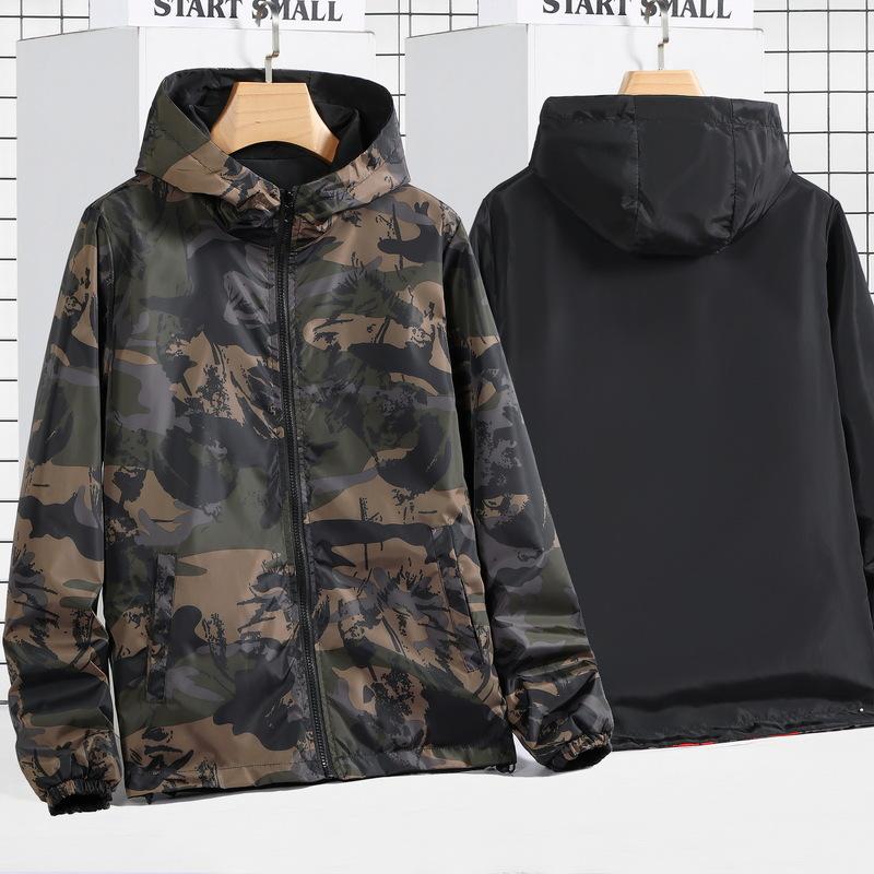 

Осіння чоловіча модна двостороння куртка з капюшоном великих розмірів XXL зелений