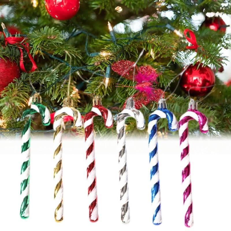 X 6 Candy Cane Glitter Hanging Christmas Tree Decoration Santa Ornament Xmas
