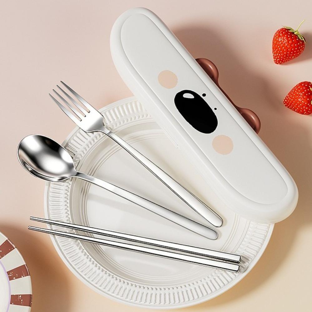 Cartoon Stainless Steel Cutlery Sets Portable Travelling Dinnerware Set School