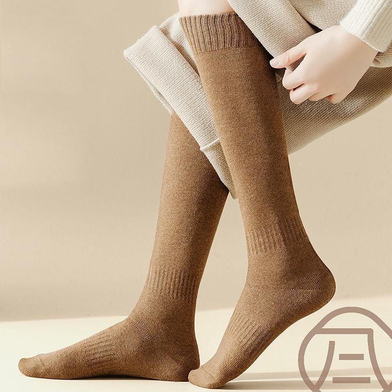 Socks Women'S Winter Warm Long Stockings Thick Thermal Cotton Terry Solid Harajuku Breathable Thicken Casual Knee High Socks
