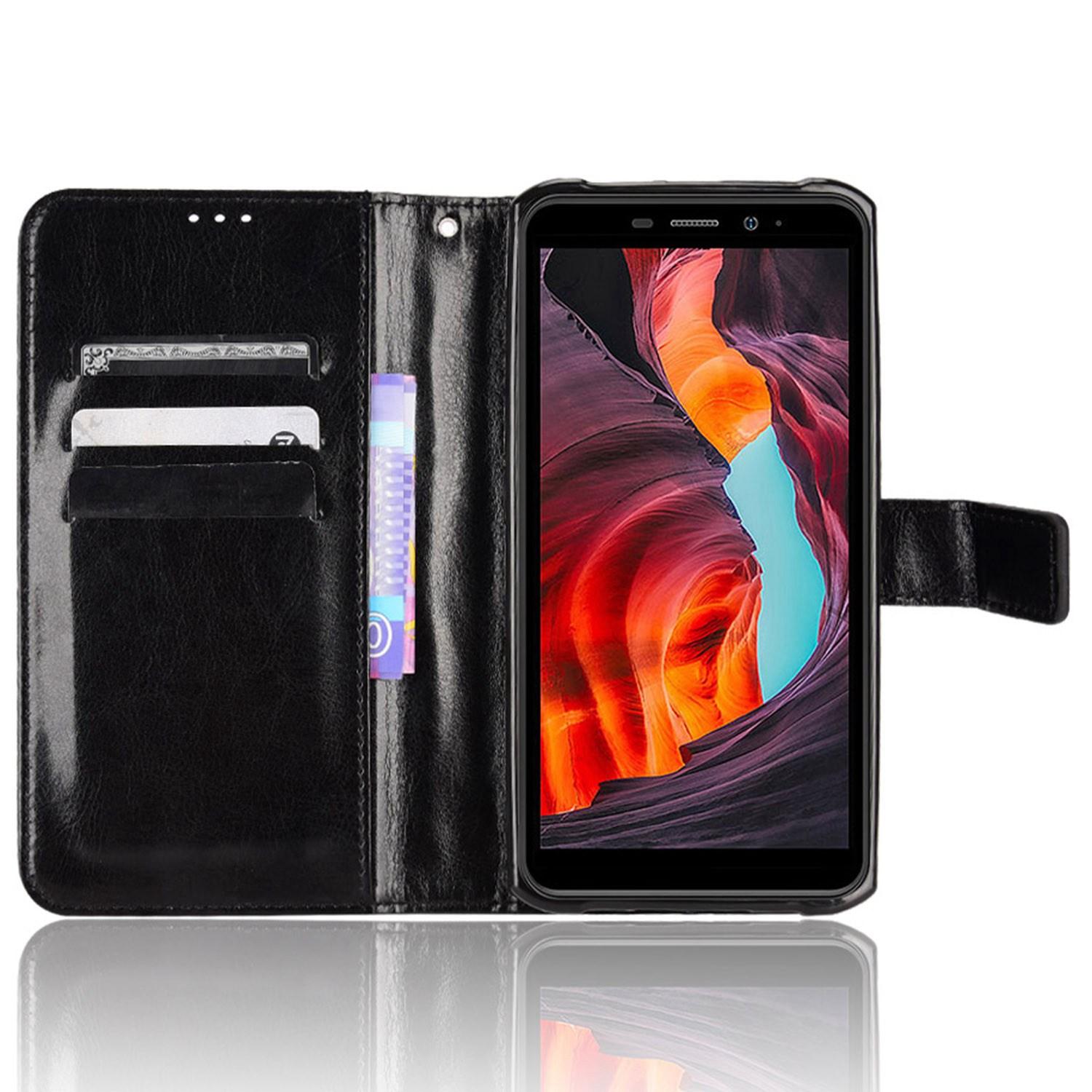 

For Ulefone Armor X10 4G/X10 Pro 4G Crazy Horse Texture PU Leather Case Wallet Stand] Flip Folio Cover with Wrist Strap Black