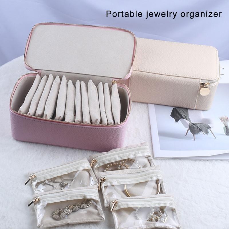 Étui à bijoux de voyage élégant avec 12 pochettes zippées en velours PU Organisateur de boucles d'oreilles colliers porte-accessoires