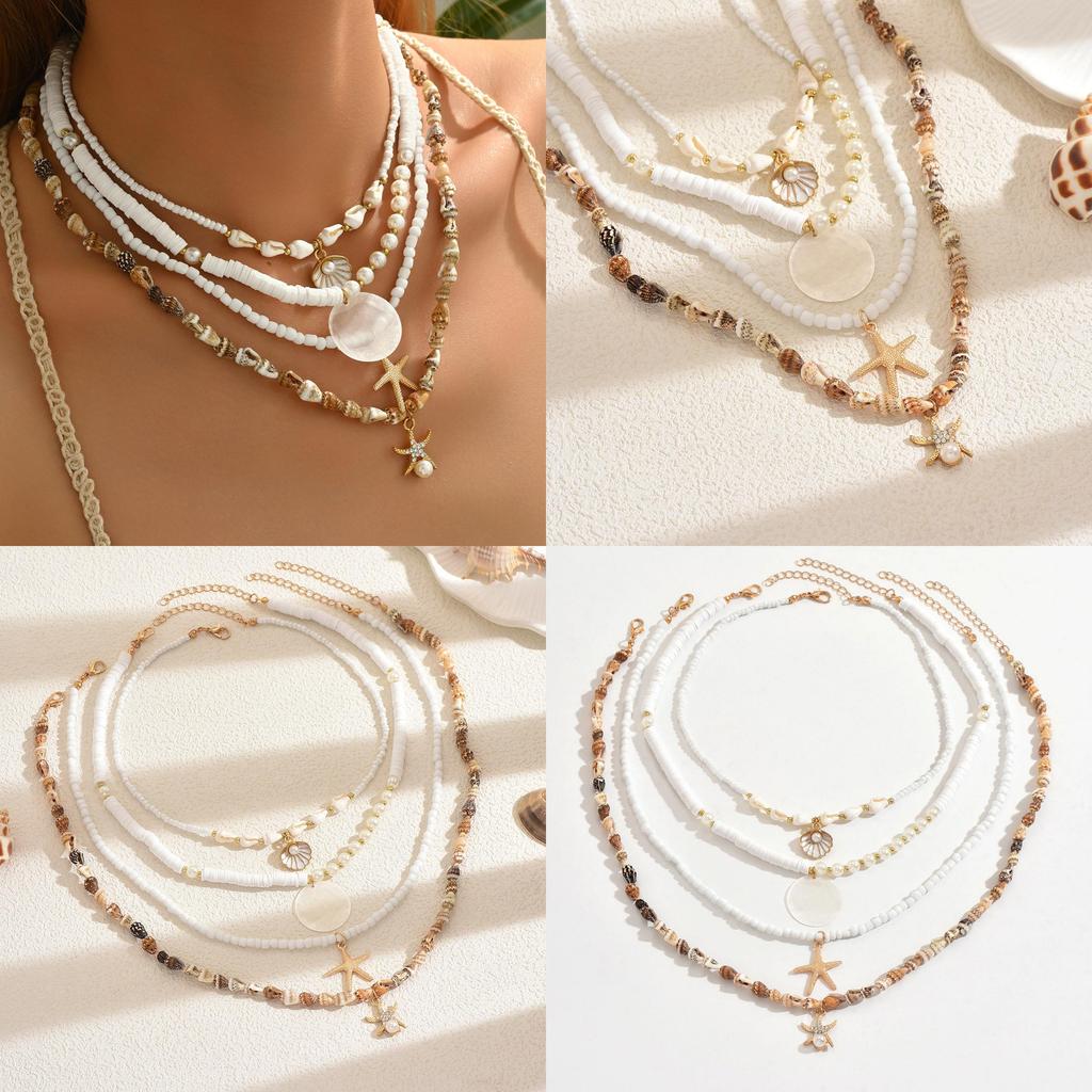 Beach Style Starfish Shell Pearl Necklace Handcrafted For Women Summer