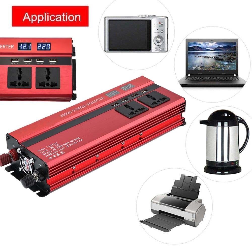 2000W měnič do auta 4 USB výstupní port Duální LED displej DC 12V/24V na AC 110V/220V sinusový měnič
