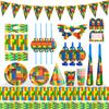 Complete Kids Birthday Celebration Tableware Set With Colorful Plates Cups Flags And Fun Party Supplies