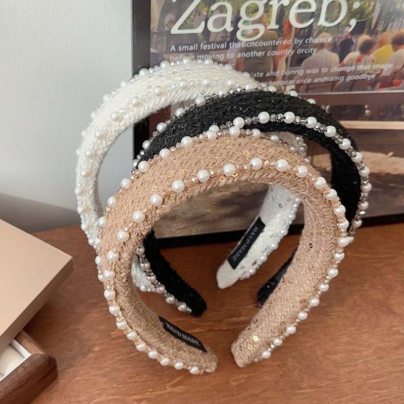 Heavy Industry Wool Pearl Headband High Sense Wide-Edged Headhoop High Skull Top Hair Fixer Light Hair Accessories