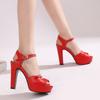 Red Sexy Women Sandals Peep Toe 12cm Block Heel 3.5cm Platform Buckle Strap Extended Size 48 49 50 Party Dating Shoes