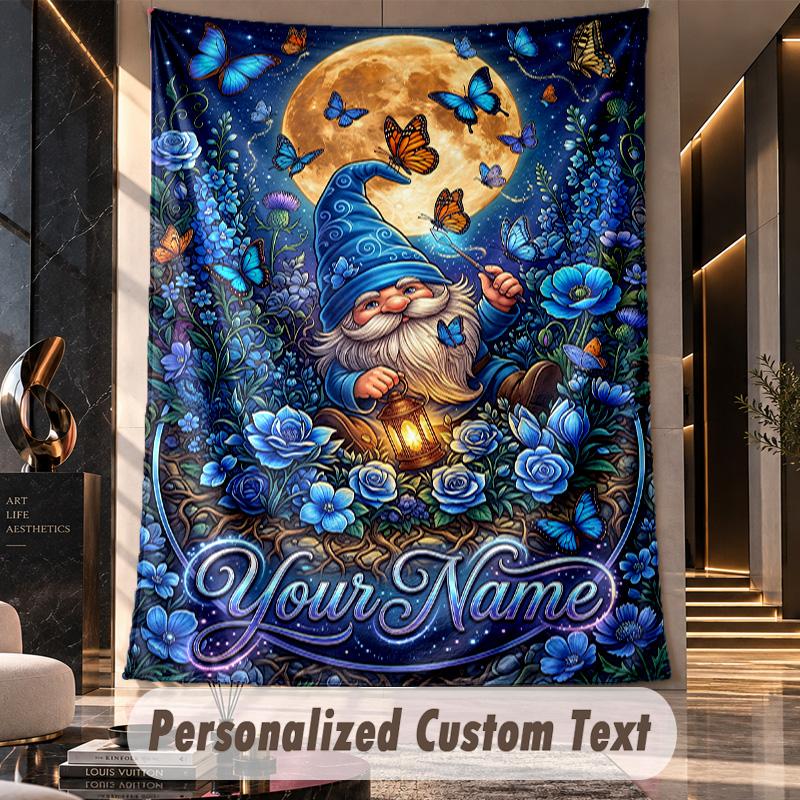 Gnome (171) Theme Custom Tapestry Personalized Custom Name Text Wall Hanging Tapestry Home Decor Background Cloth