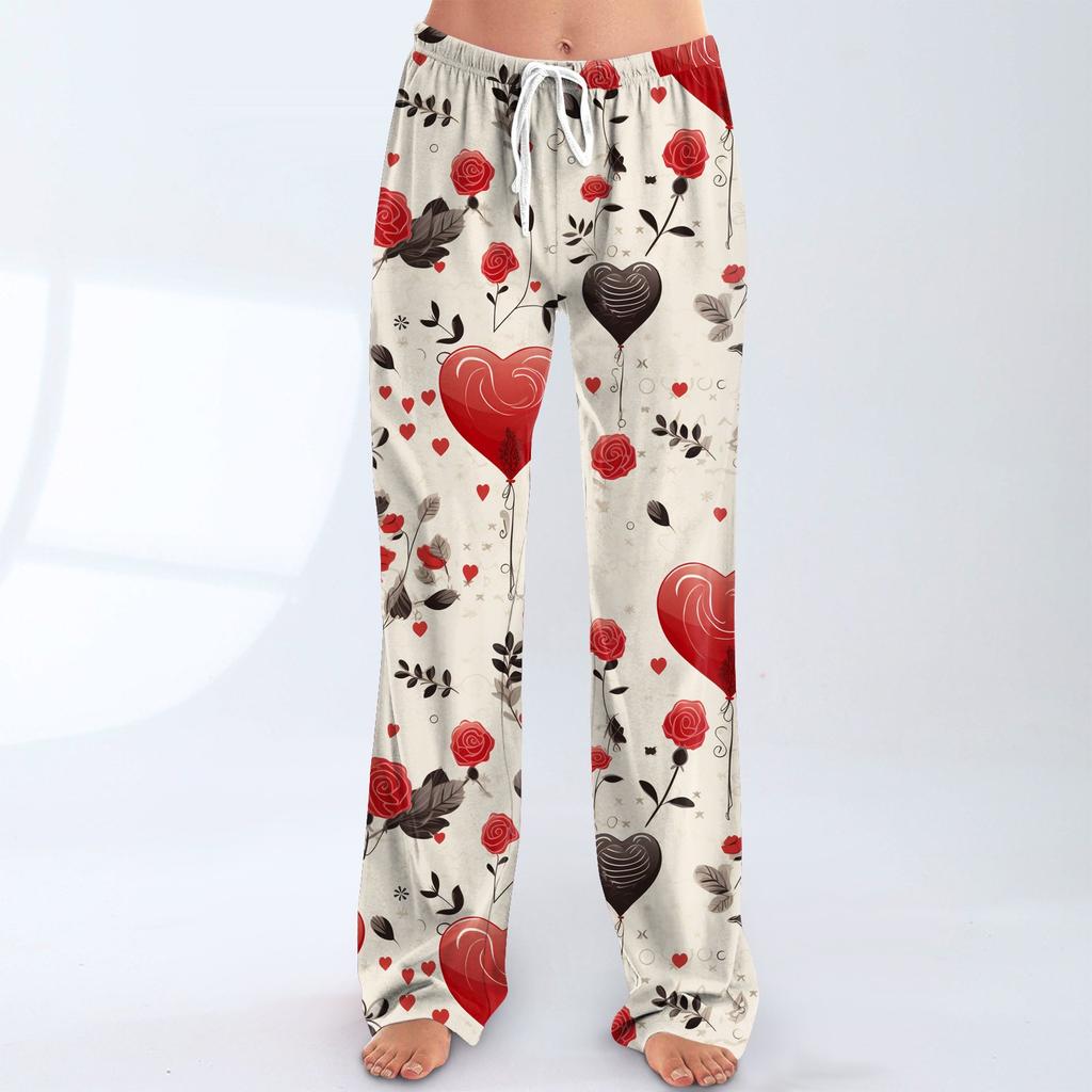 Womens Pajama Pants Sleepwear Casual Drawstring Elastic Waist Pants Comfy Straight Yoga Loose Trousers