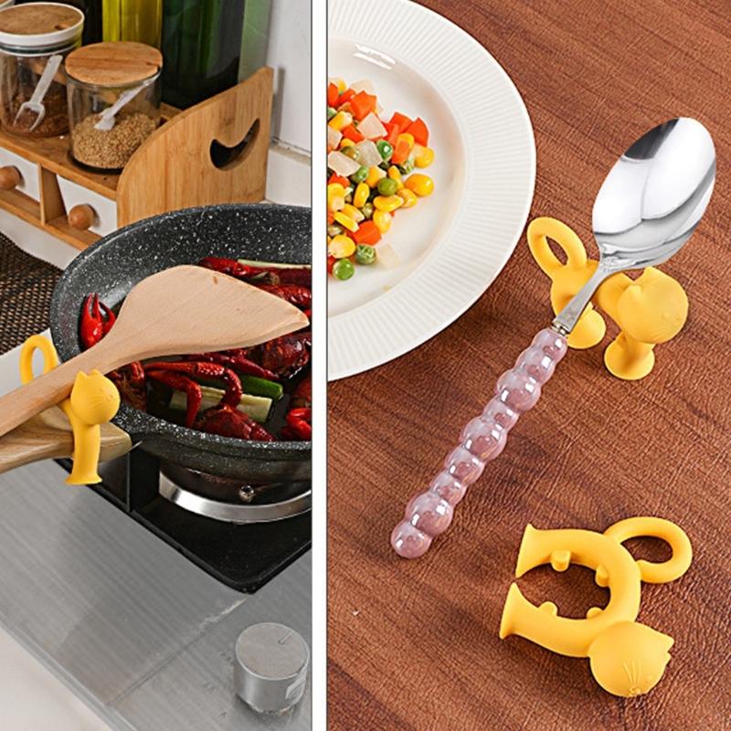 Cartoon Cats Themed Silicone Utensils Rest Heat Resistant Nonslip Cooking Tool Spoon Holder For Countertops Organization