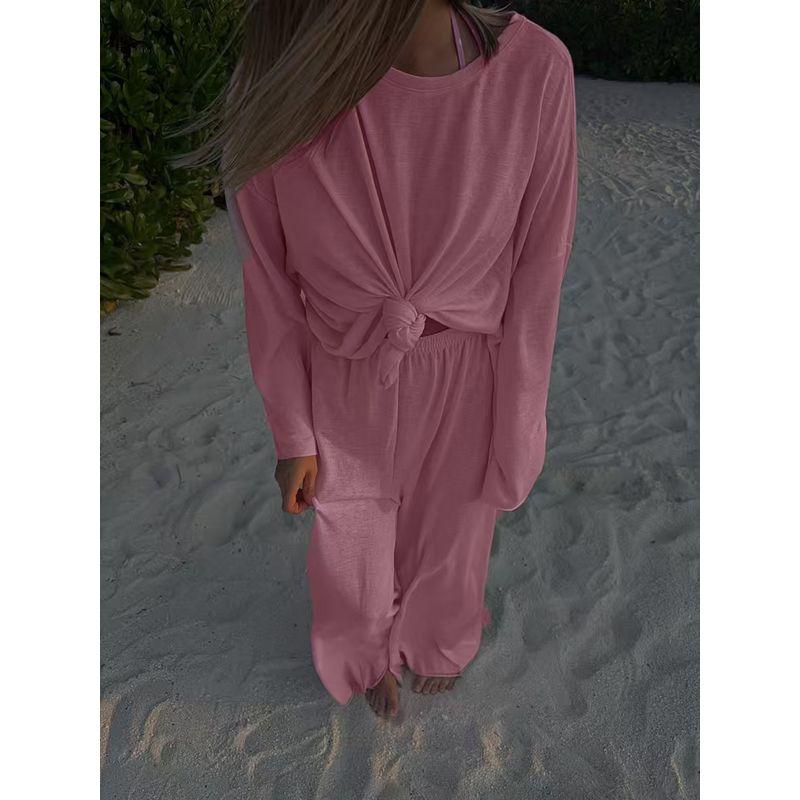 European and American New Fashion Idle Style See-through Loose Top Ankle-tied Trousers Set Top and Pants Set