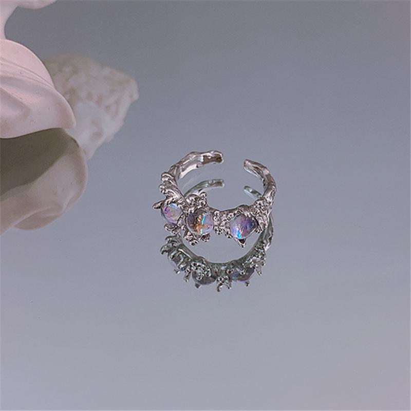 Trendy Vintage Opal Irregular Natural Stone Ring White Opal Aesthetic Hollow Boho Finger Rings For Women Y2K Creative Jewelry