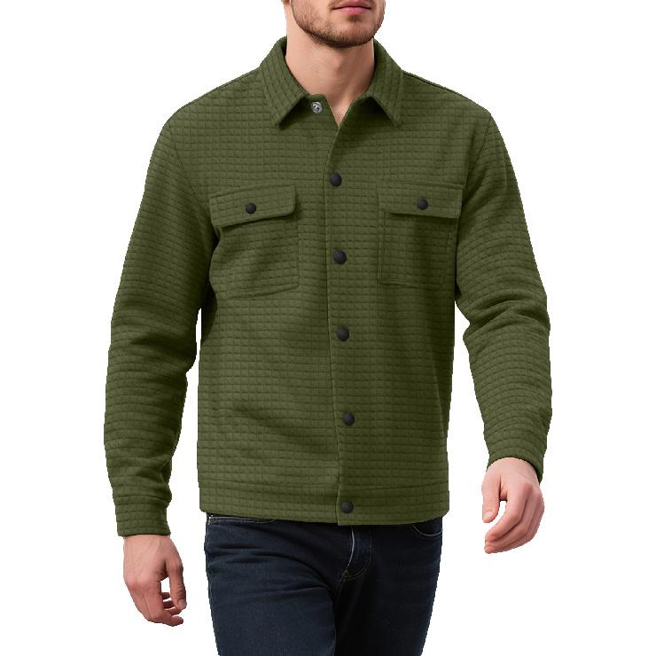 Men's Small Checkered Jacquard Knit Button Pocket Jacket, Spring and Autumn Warm Business Style Top