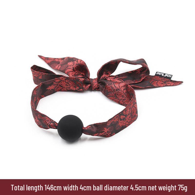 Retro Court Chinese Style Fabric Restraint Set: Foot Cuffs, Gag Ball, Eye Mask, Leash, Collar.