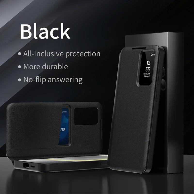 For Samsung Galaxy S22 S23 S25 Ultra S24 Plus Case Smart View Window PU Leather Wallet Flip-Free Answering Cover with Card Slot