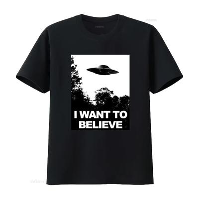 CHCI VĚŘIT Tričko X-Files UFO Sci-Fi Mimozemšťané Agent Fox Mulder Plakát vintage Vypraný des