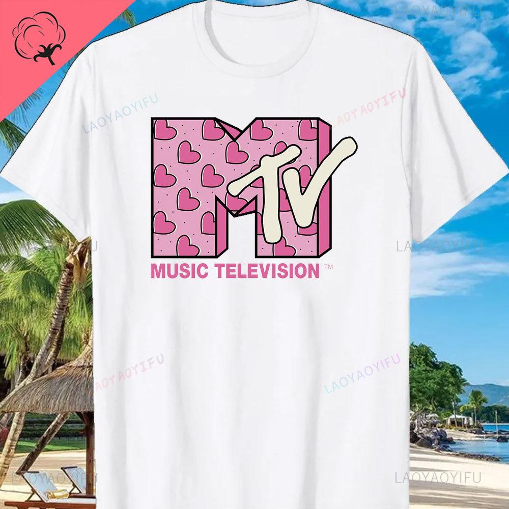MTV Beach Island Logo Retro Grafik Baumwoll T-Shirt M-T-V Sonnenuntergang Palme Print Top Unisex Grafik T-Shirts