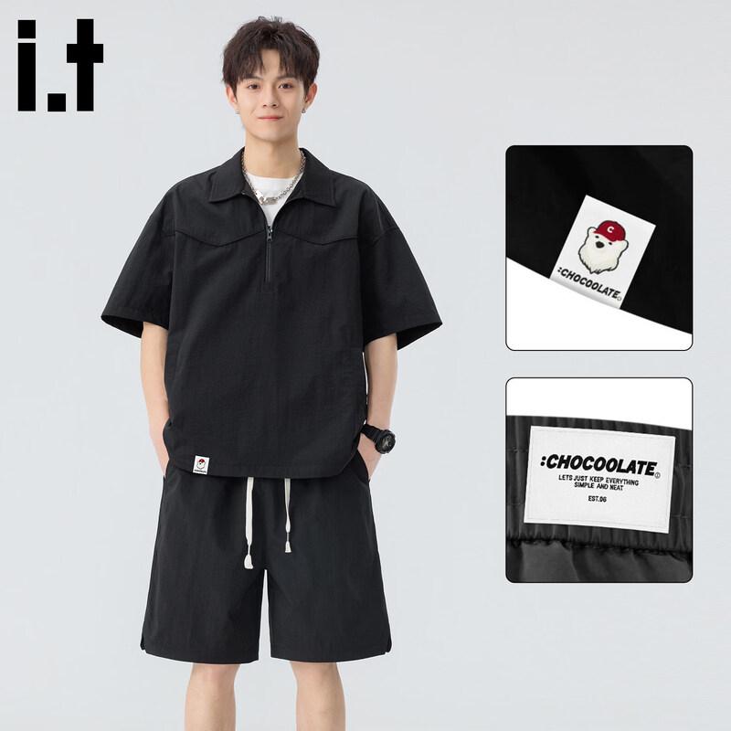 

:CHOCOOLATEit Men s Summer Outdoor Half-Zip T-Shirt & Shorts Set 2XL
