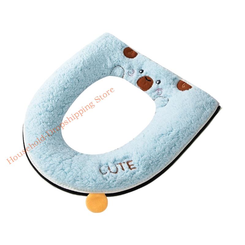 Thickened Plush Toilet Cover Bear Design Winter Warmth Toilet Cushion Bathroom Accessory Easy Installation 85AD