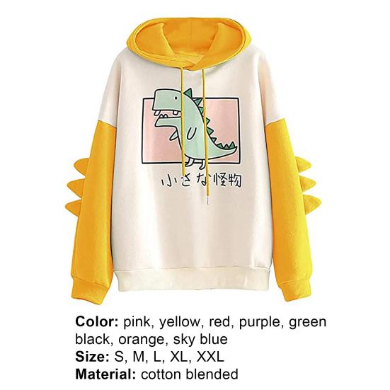Dinosaur Pattern Long Sleeve Sweatshirt Cotton Blend Teens Girls Winter Hooded for Home