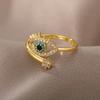 Huajie Two Tone Brilliant Zircon Inlaid Evil Eye Adjustable Rings for Women Unique Delicate Party New Ring  Trend