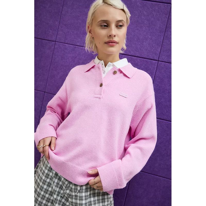 UO ~ IET * S * Frans... Retro Preppy Casual Furry Polo Collar Long sleeve Knit