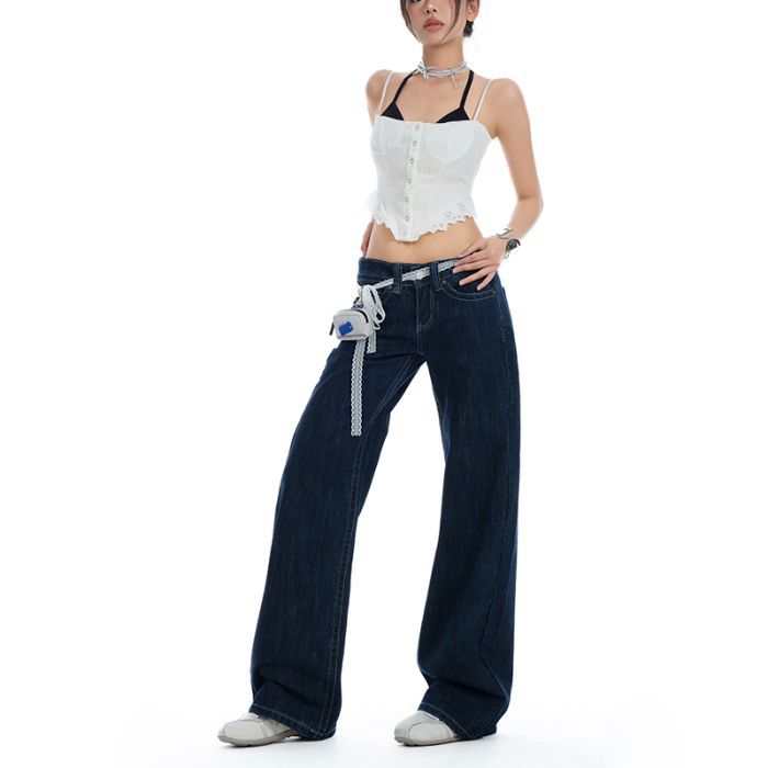 Spring Raw Denim Tone Y2K Low Waist Narrow Straight Drape All Match Slim Denim Pants For Ladies Casual Pants Oversize Denim Trousers