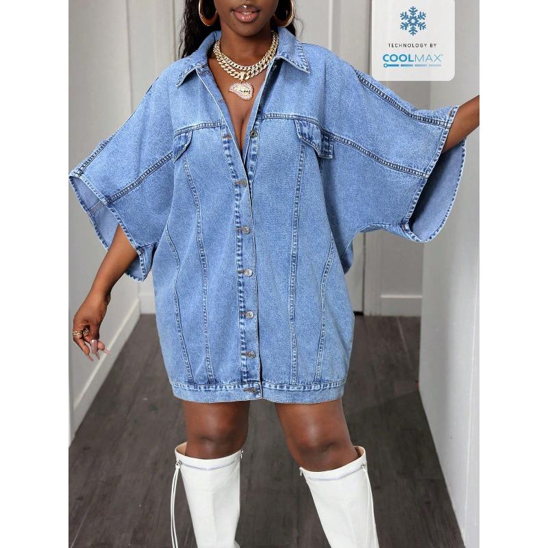 DICFY Women's Vintage Casual Solid Color Print Short Sleeve POLO Neck Jackets & Coats