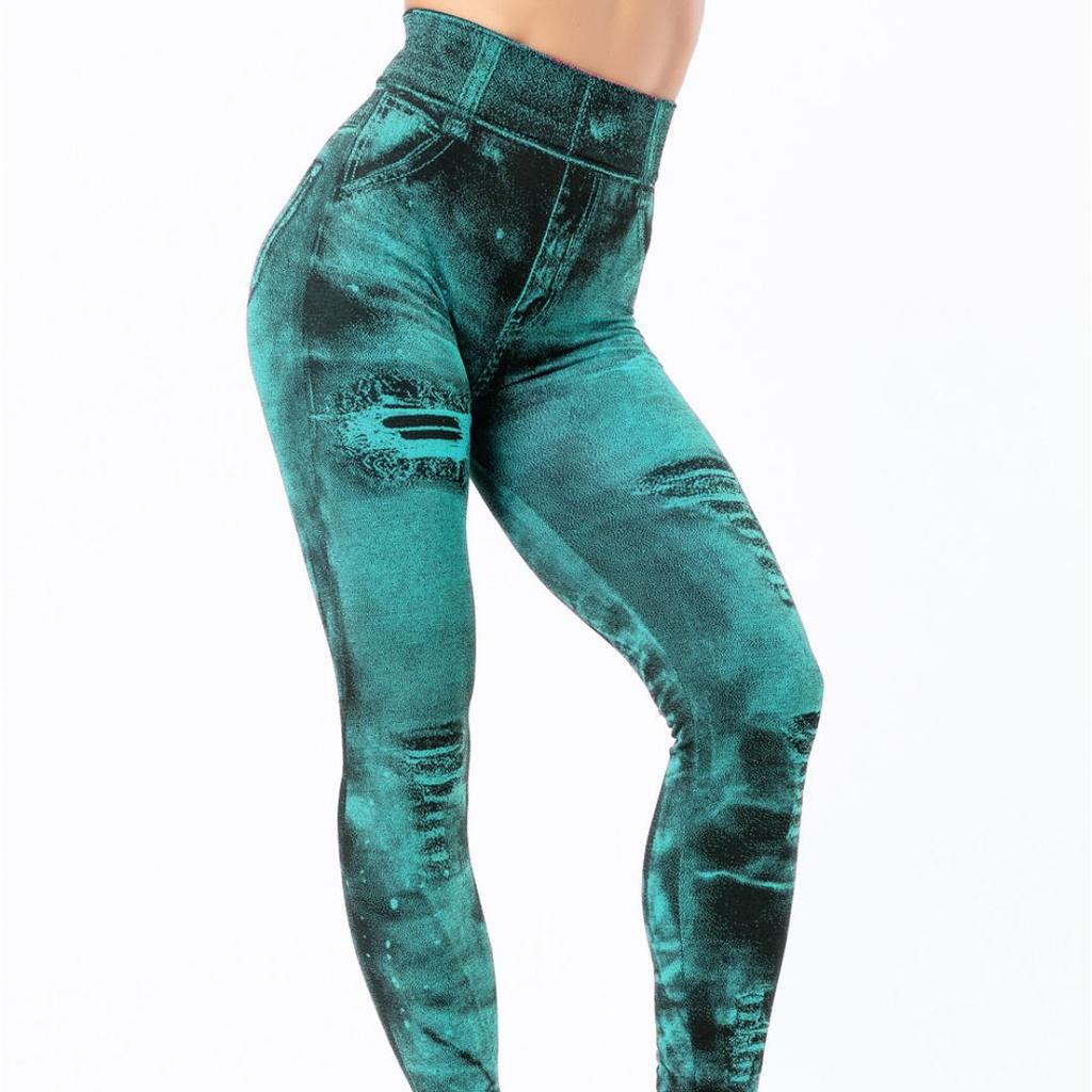 Sexy Imitation Jeans Leggings High Waist Pants Fitness Slim Sport Push Up Leggings for Women