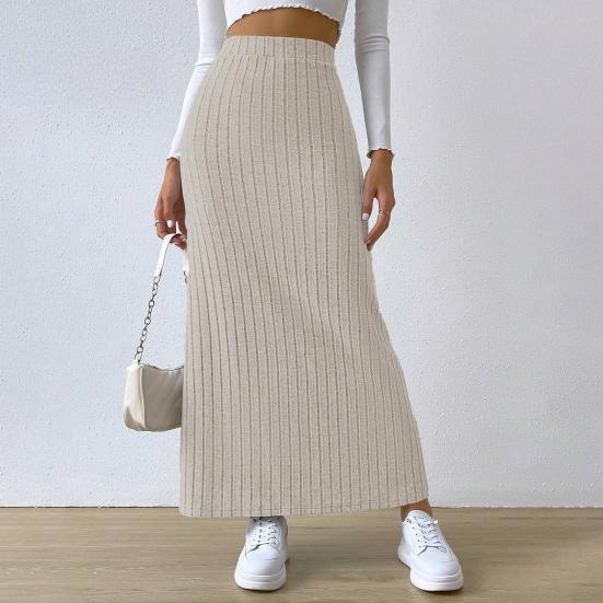 

Women Maxi Ribbed Skirt Igh Waist Stretchy Rib Knit Split Slit Hem Midi Pencil Skirt Long Skirt Streetwear 5XL абрикосовий