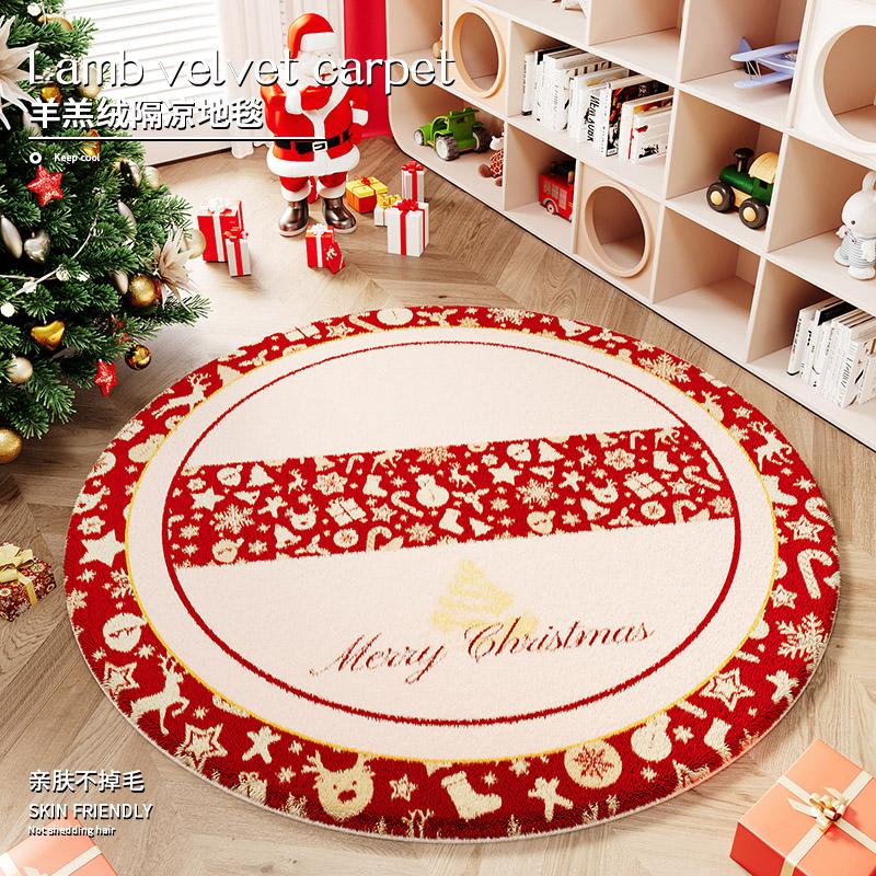 Cartoon Style Rugs for Bedroom Christmas Living Room Decoration Red Carpet Round Thickend Lounge Floor Mat Fluffy Soft Plush Rug