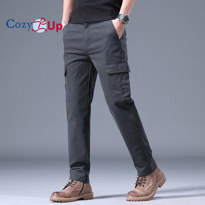Cozy Up Men's Slim Fitting and Luxurious Small Straight Leg Workwear Pants, Fashionable and Versatile Elastic Casual Khaki Color Multi Pocket Pants