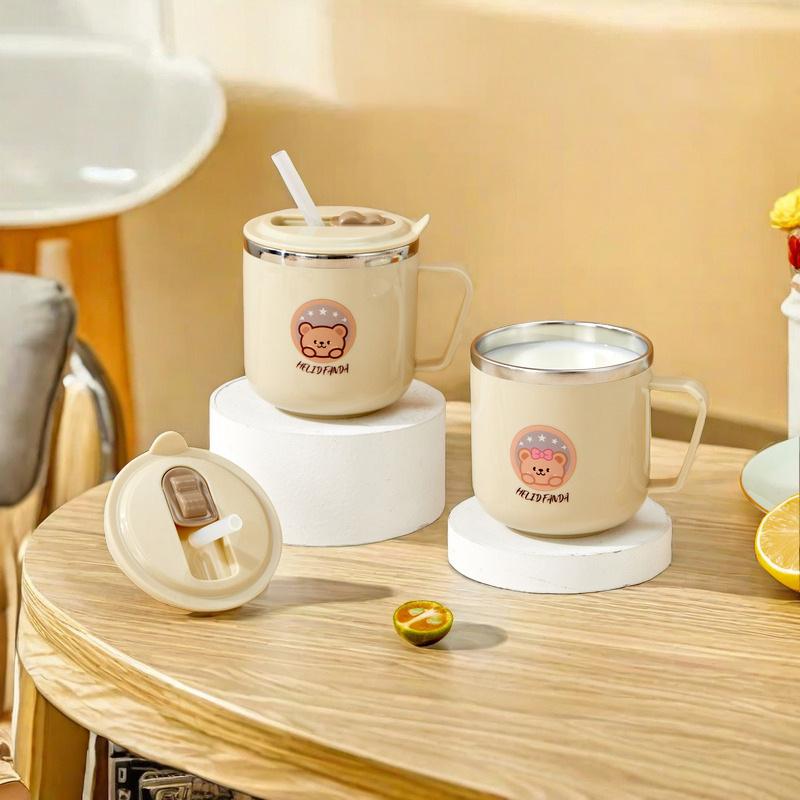 Cute Capybara 316 Stainless Steel Kid Water Cup With Straw 270Ml Double Wall Insulated Mug Leak-Proof Milk Coffee Cup