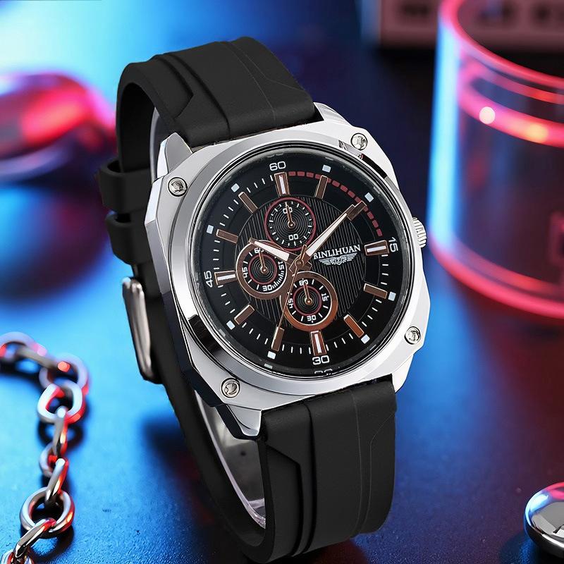 Herren-Sportuhr Lederarmband Uhr Quarz-Armbanduhr
