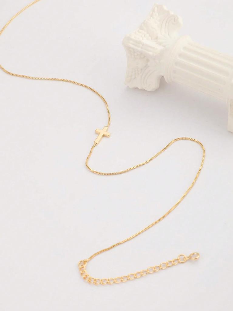 1 Pc Stainless Steel Plated Fashion Versatile Women's Small Cross Pendant Necklace, Dainty Clavicle Chain, Faith Necklace