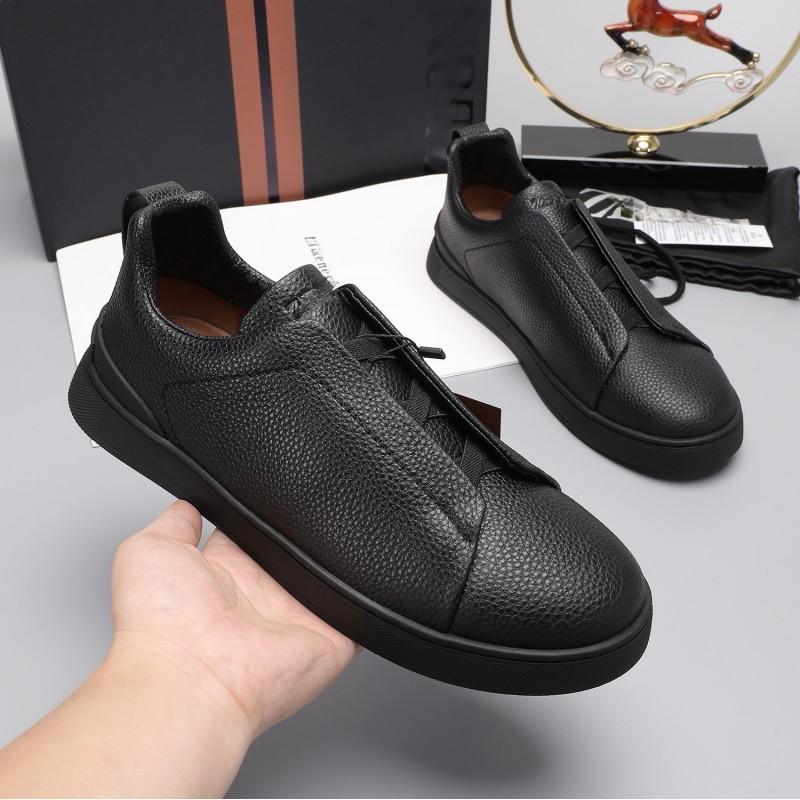 Mens Genuine Leather Slip-On Casual Sneakers Low-Cut Breathable Lightweight Comfortable Everyday Shoes