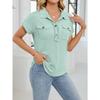 Summer New Women's Lapel Pocket Short-sleeved Solid Color T-shirt Casual Versatile Top